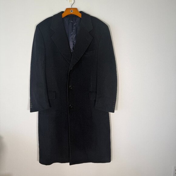 Samuelsohn Men's Navy Wool CashmereLong Coat Classic Minimalist Size 40